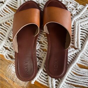 Roxy Helena II Leather Slide Sandals Size 9.5 Neutral Minimal Like New